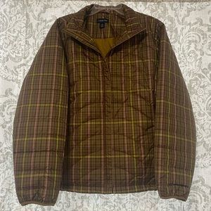 Lands' End Plaid Puffer Jacket - Brown and Green
